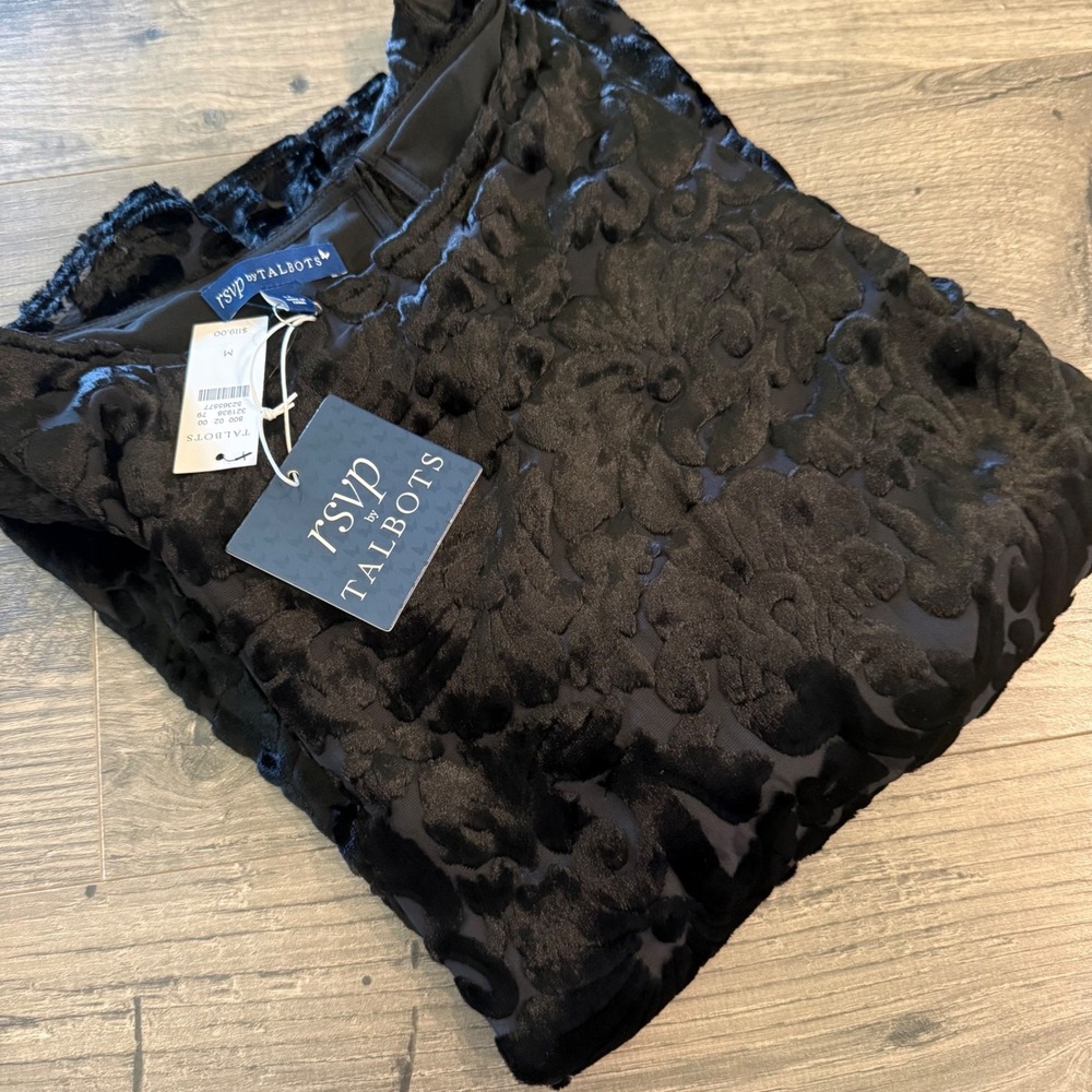 RSVP by Talbots Black Floral Velvet Burnout Blouse Top NWT Medium 321938